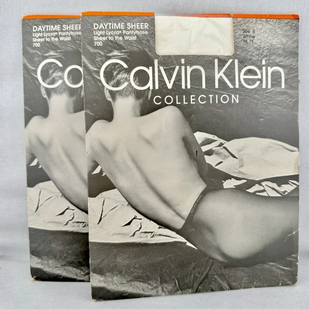 2 Vintage Calvin Klein Daytime Sheer Pantyhose Size B White 1990 NOS Made in USA